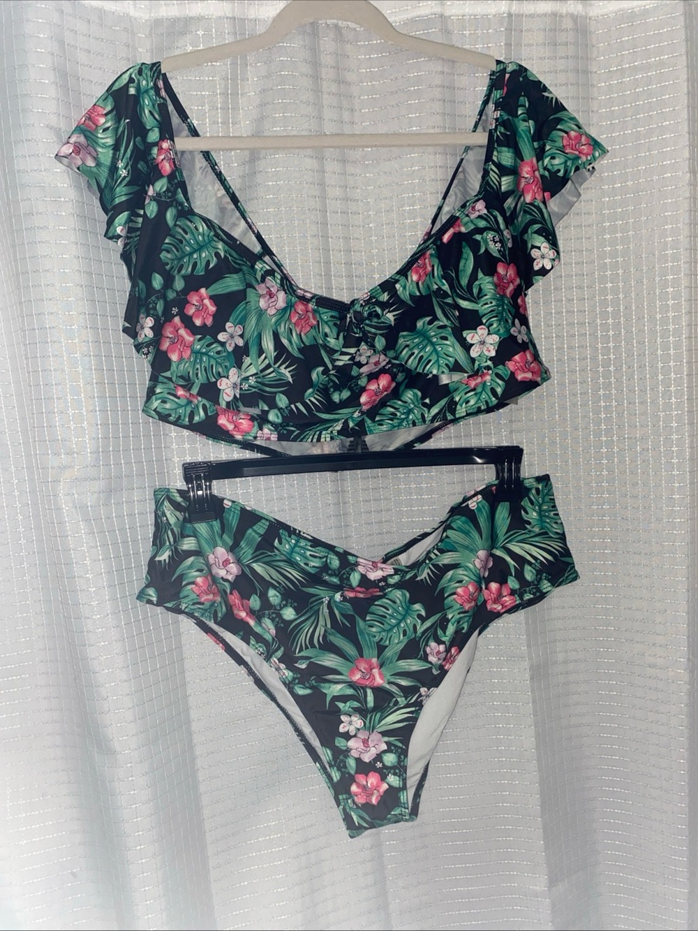 Women’s Black Tropical Floral Ruffle Bikini Set Plus Size 4X